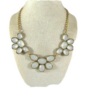 Oval Link Faceted Frosted White Glass Gold Necklace